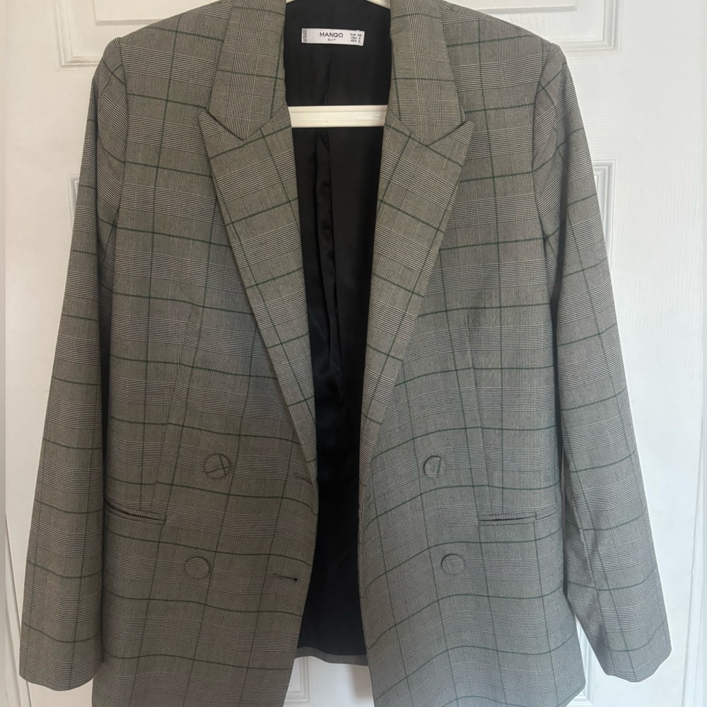 Mango Black and Gray Plaid Blazer
